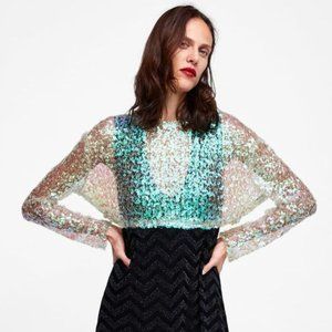 NWT Zara Sequin Crop Top Long Sleeve